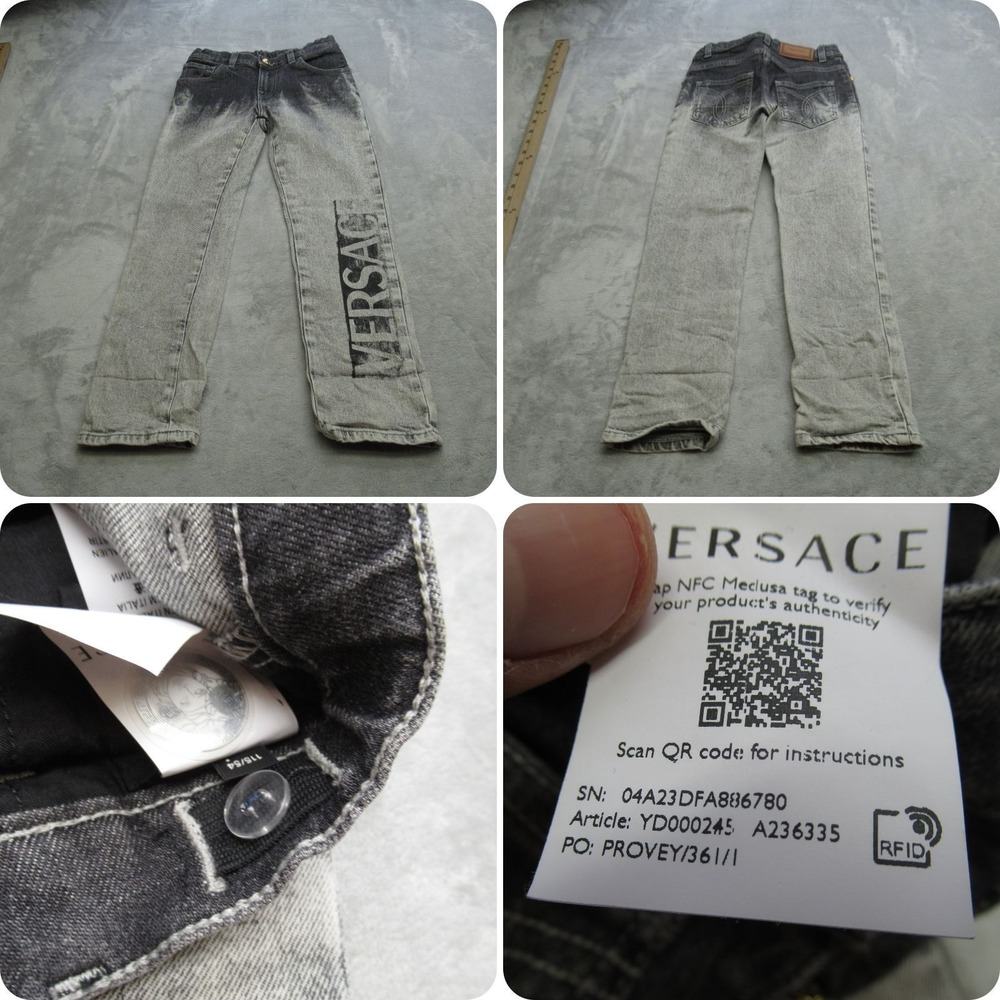 Versace Jeans Youth 6A 22X21 Gray Logo Graphic‎ Button Waist Straight Italy Made